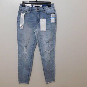 JR451 Tinseltown Blue Juniors' Mid-Rise Fray-Hem Skinny Jeans Size 9 / 29
